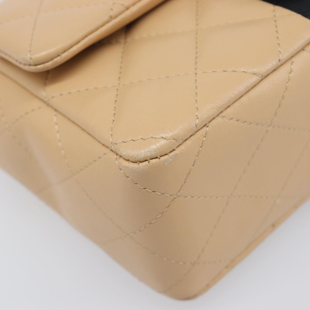 CHANEL Mini Matelasse Chain Shoulder Bag Lamb Skin Beige Gold CC Auth 198755SAM