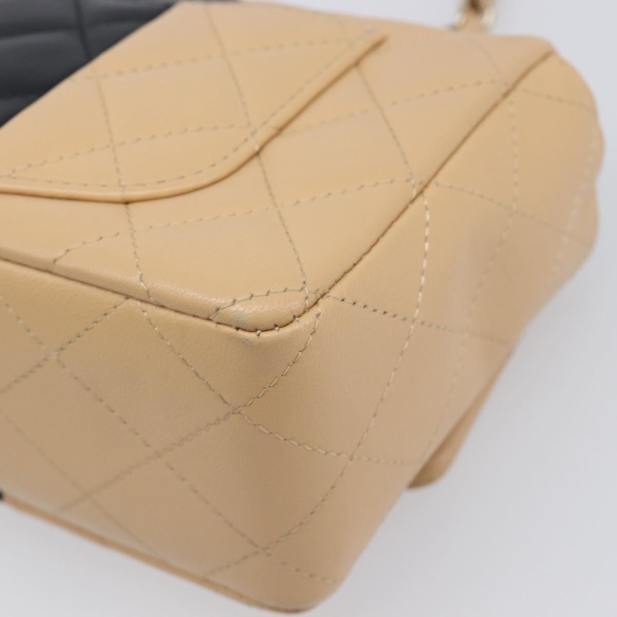 CHANEL Mini Matelasse Chain Shoulder Bag Lamb Skin Beige Gold CC Auth 198755SAM