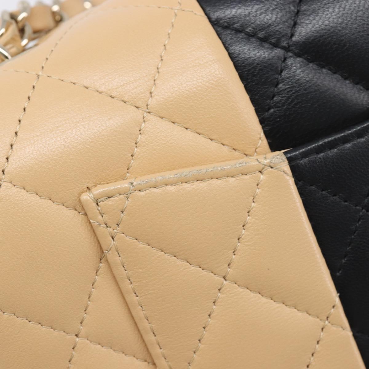 CHANEL Mini Matelasse Chain Shoulder Bag Lamb Skin Beige Gold CC Auth 198755SAM