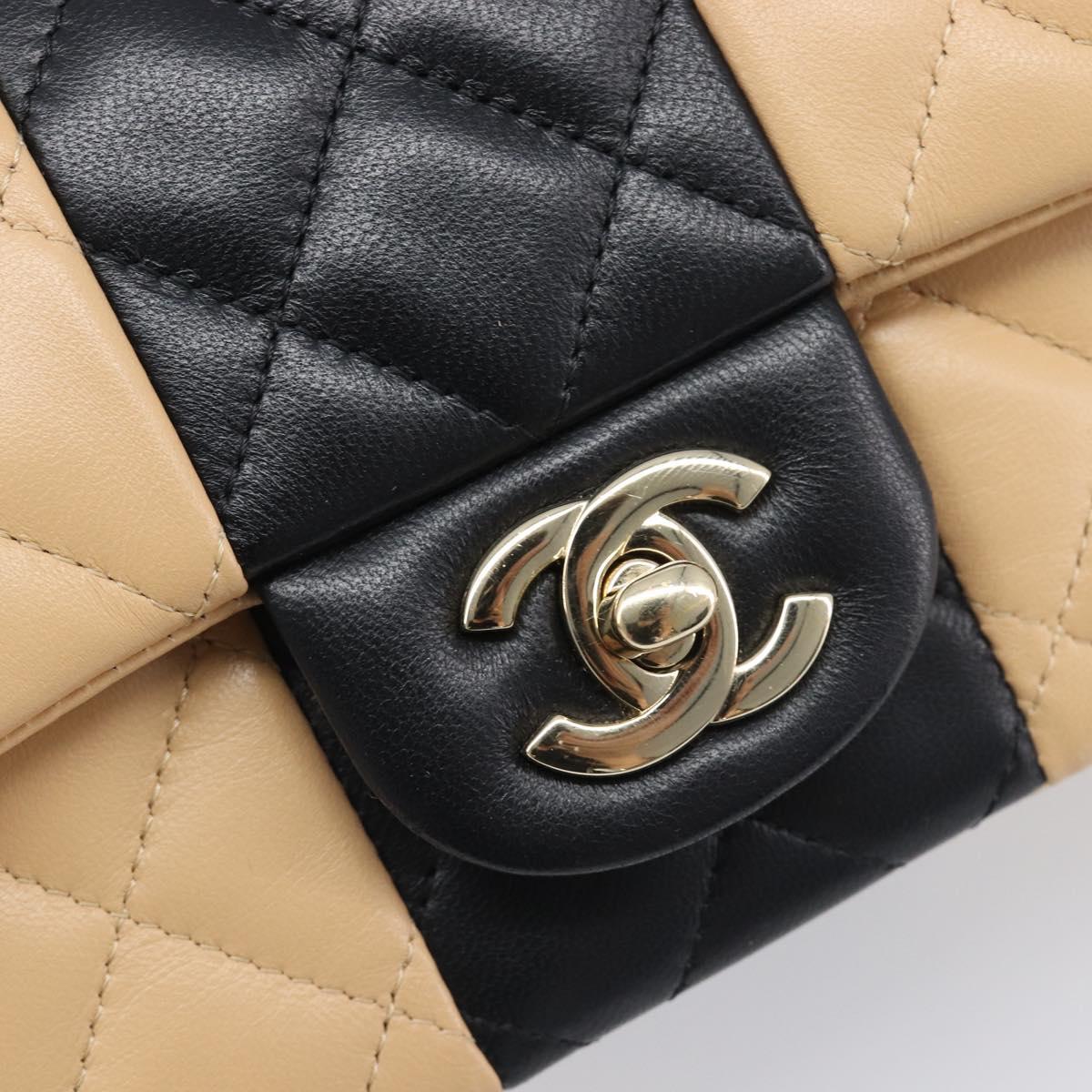 CHANEL Mini Matelasse Chain Shoulder Bag Lamb Skin Beige Gold CC Auth 198755SAM