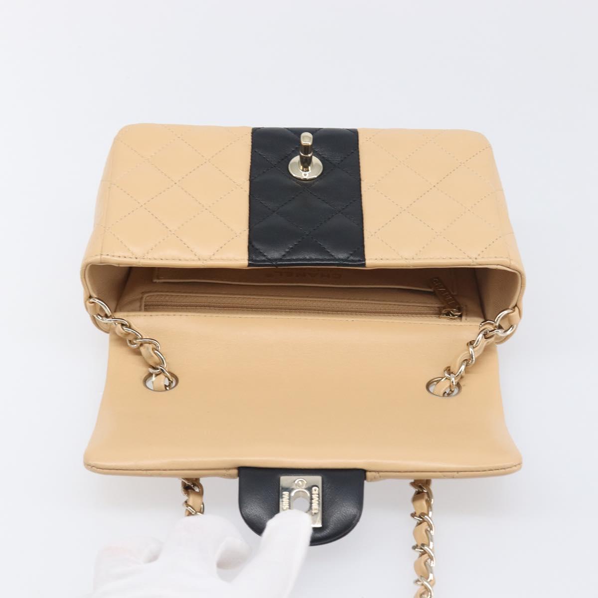 CHANEL Mini Matelasse Chain Shoulder Bag Lamb Skin Beige Gold CC Auth 198755SAM
