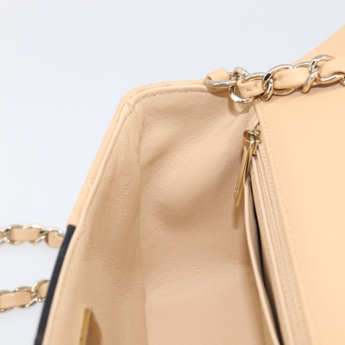 CHANEL Mini Matelasse Chain Shoulder Bag Lamb Skin Beige Gold CC Auth 198755SAM
