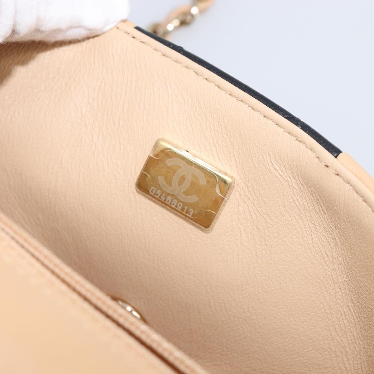 CHANEL Mini Matelasse Chain Shoulder Bag Lamb Skin Beige Gold CC Auth 198755SAM