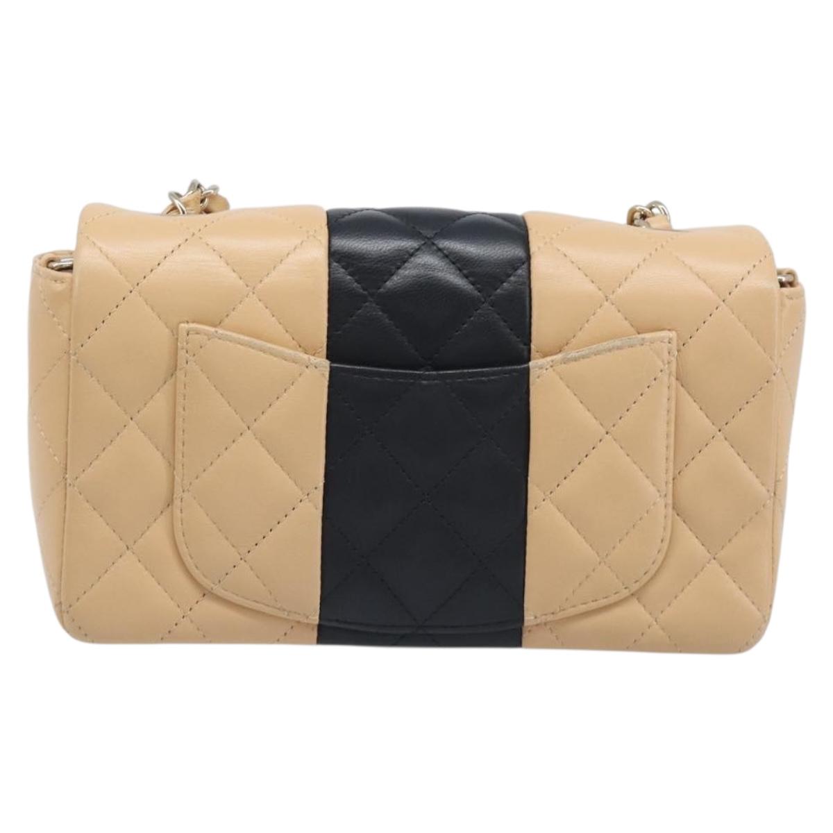 CHANEL Mini Matelasse Chain Shoulder Bag Lamb Skin Beige Gold CC Auth 198755SAM