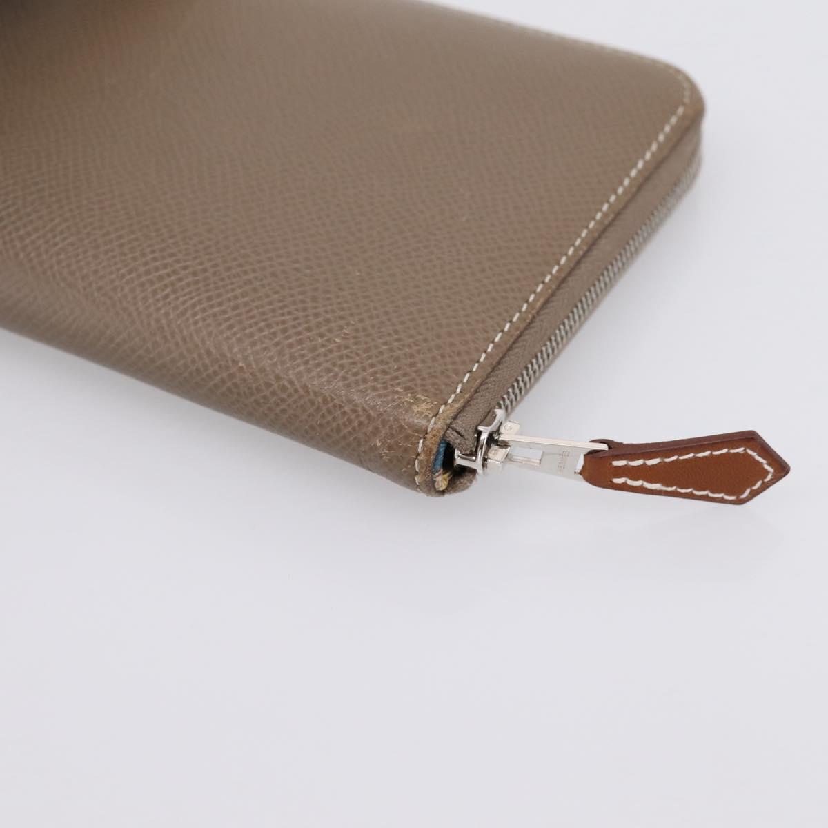 HERMES Azap Long Silk Inn Long Wallet Leather Beige Silver Auth 198757A