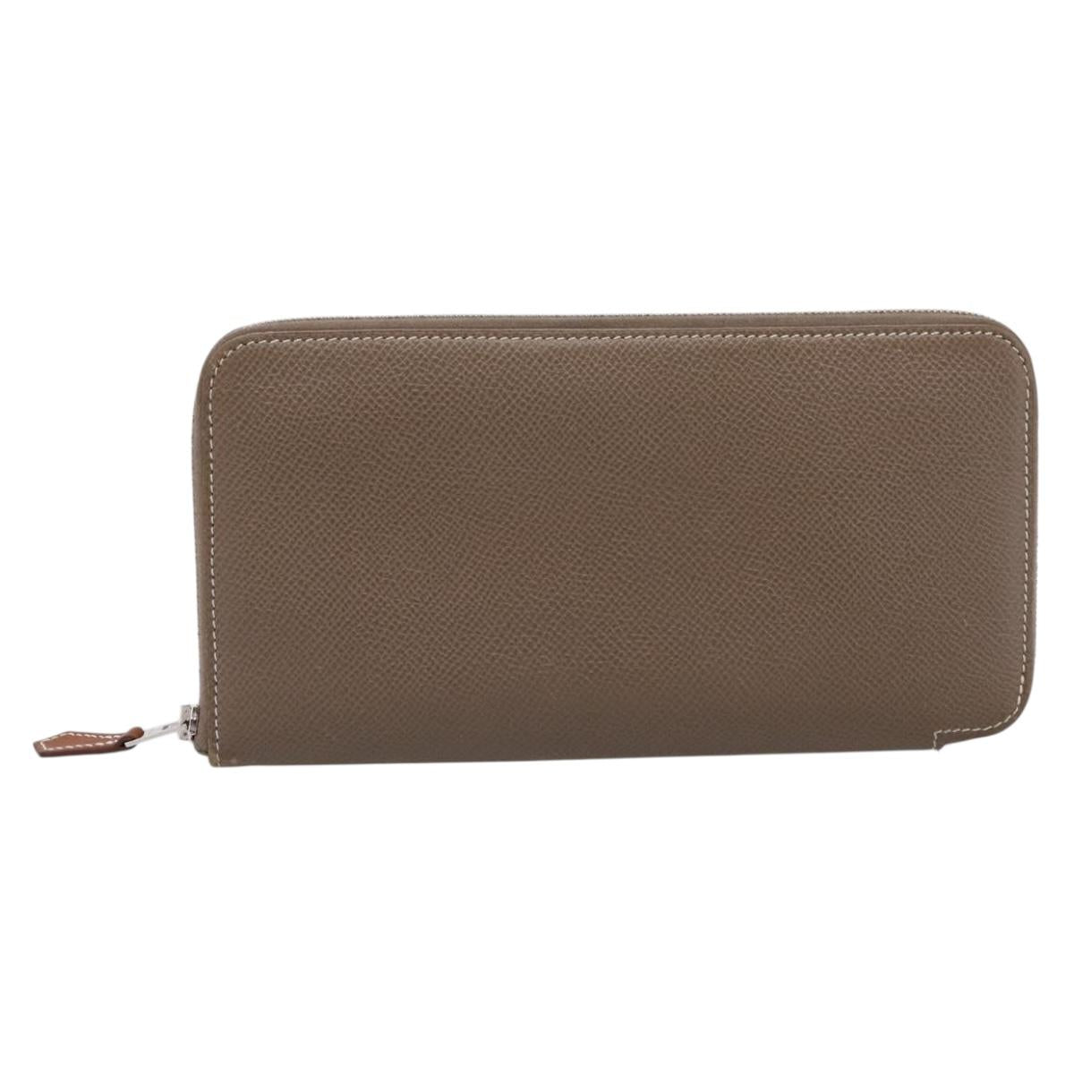 HERMES Azap Long Silk Inn Long Wallet Leather Beige Silver Auth 198757A