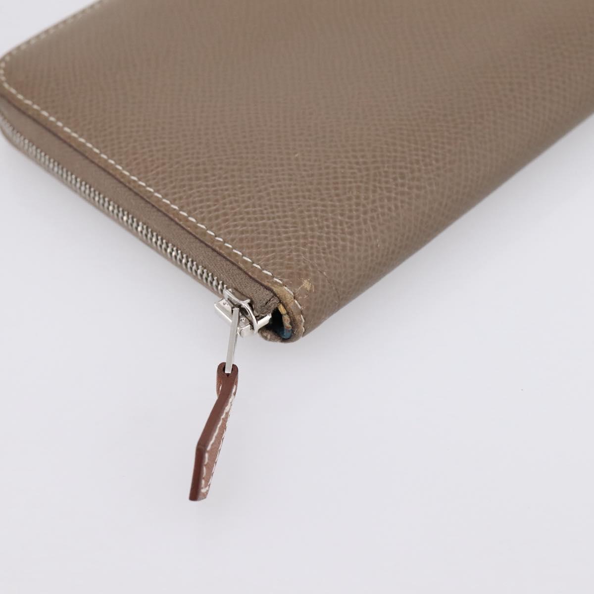 HERMES Azap Long Silk Inn Long Wallet Leather Beige Silver Auth 198757A