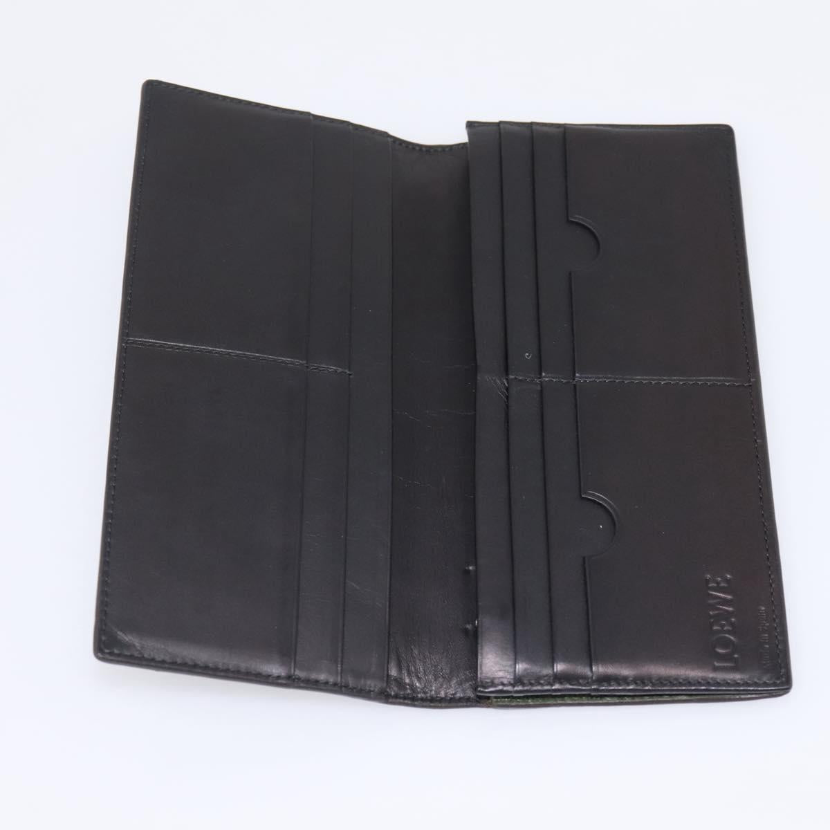 LOEWE Long Wallet Leather Green Silver Auth 198759A