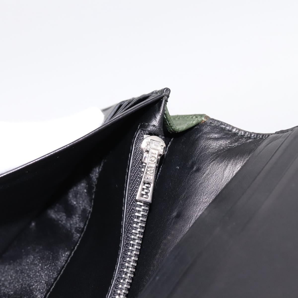LOEWE Long Wallet Leather Green Silver Auth 198759A