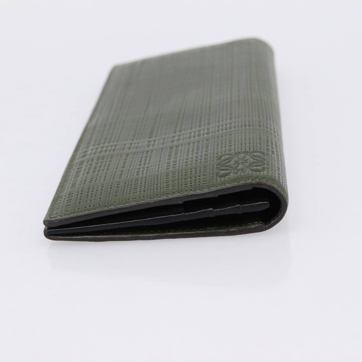 LOEWE Long Wallet Leather Green Silver Auth 198759A