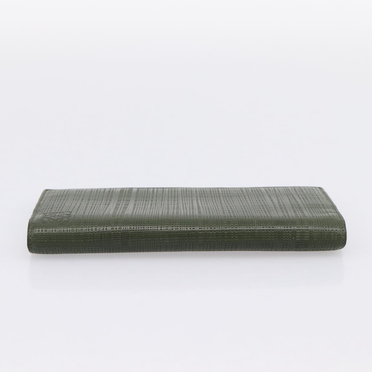 LOEWE Long Wallet Leather Green Silver Auth 198759A