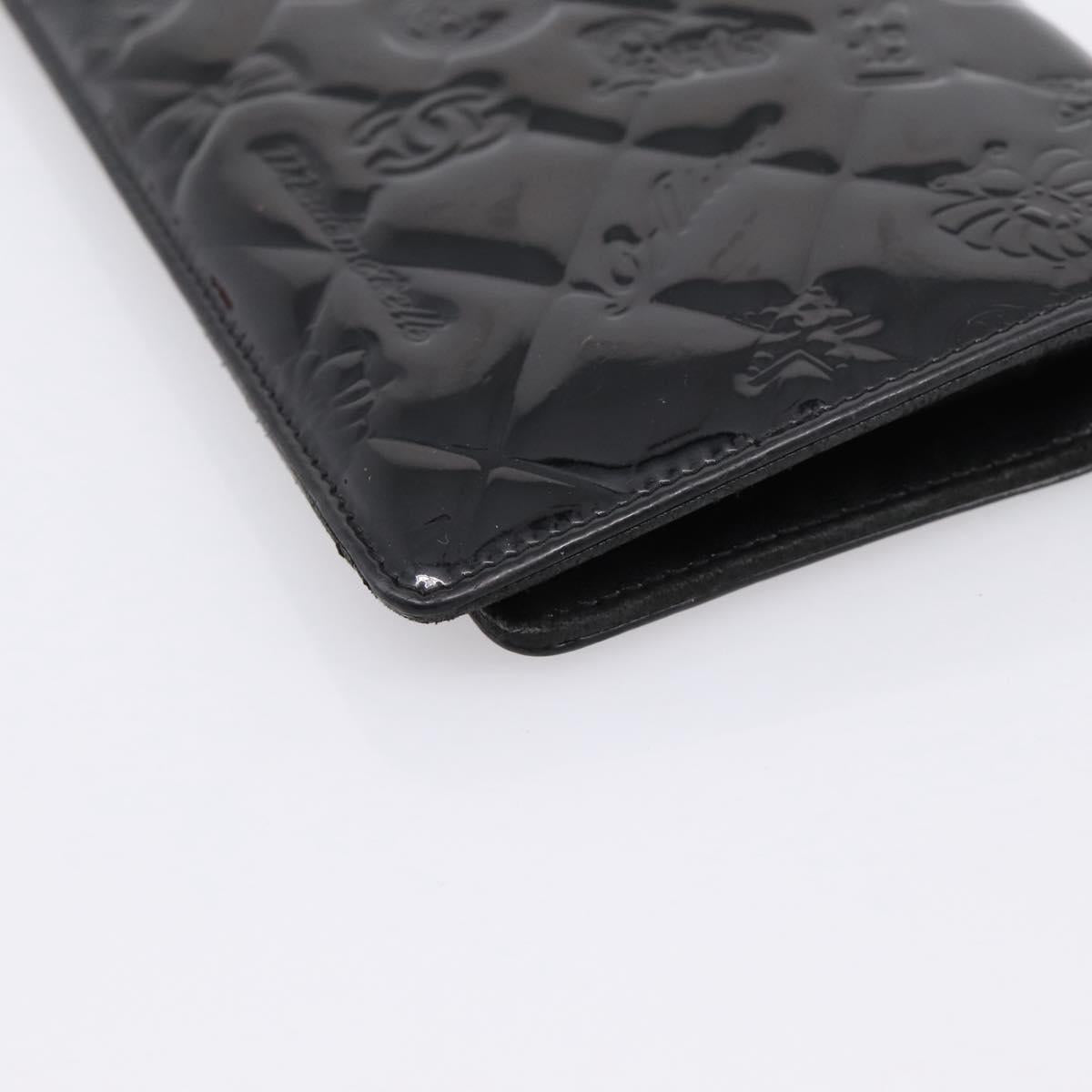 CHANEL Icon line Long Wallet Patent leather Black CC Auth 198760