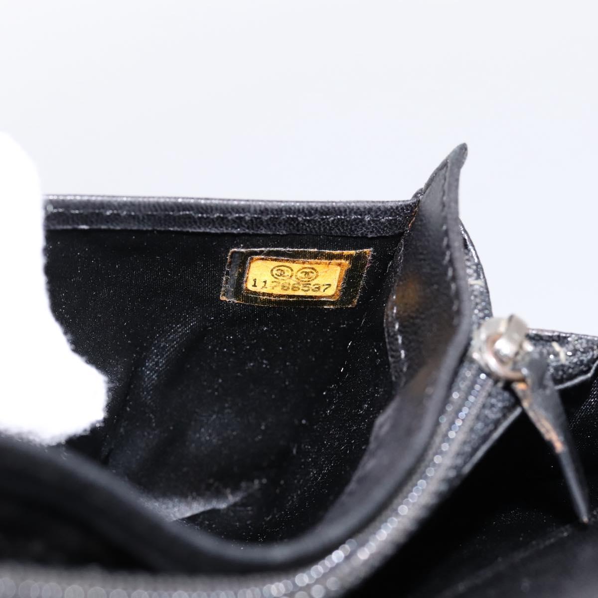 CHANEL Icon line Long Wallet Patent leather Black CC Auth 198760