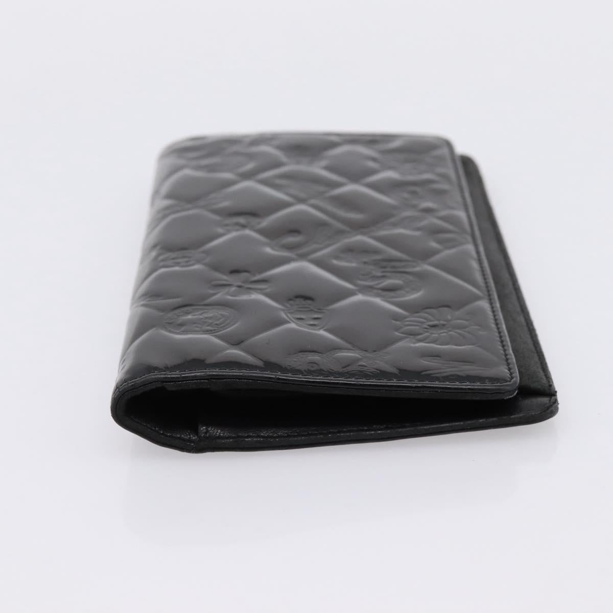 CHANEL Icon line Long Wallet Patent leather Black CC Auth 198760