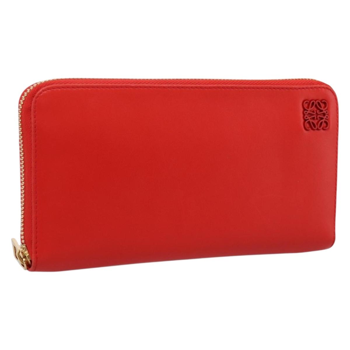 LOEWE Long Wallet Leather Red Gold Auth 198761M