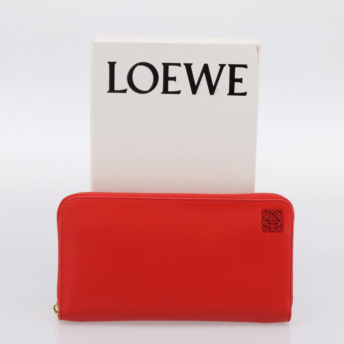 LOEWE Long Wallet Leather Red Gold Auth 198761M