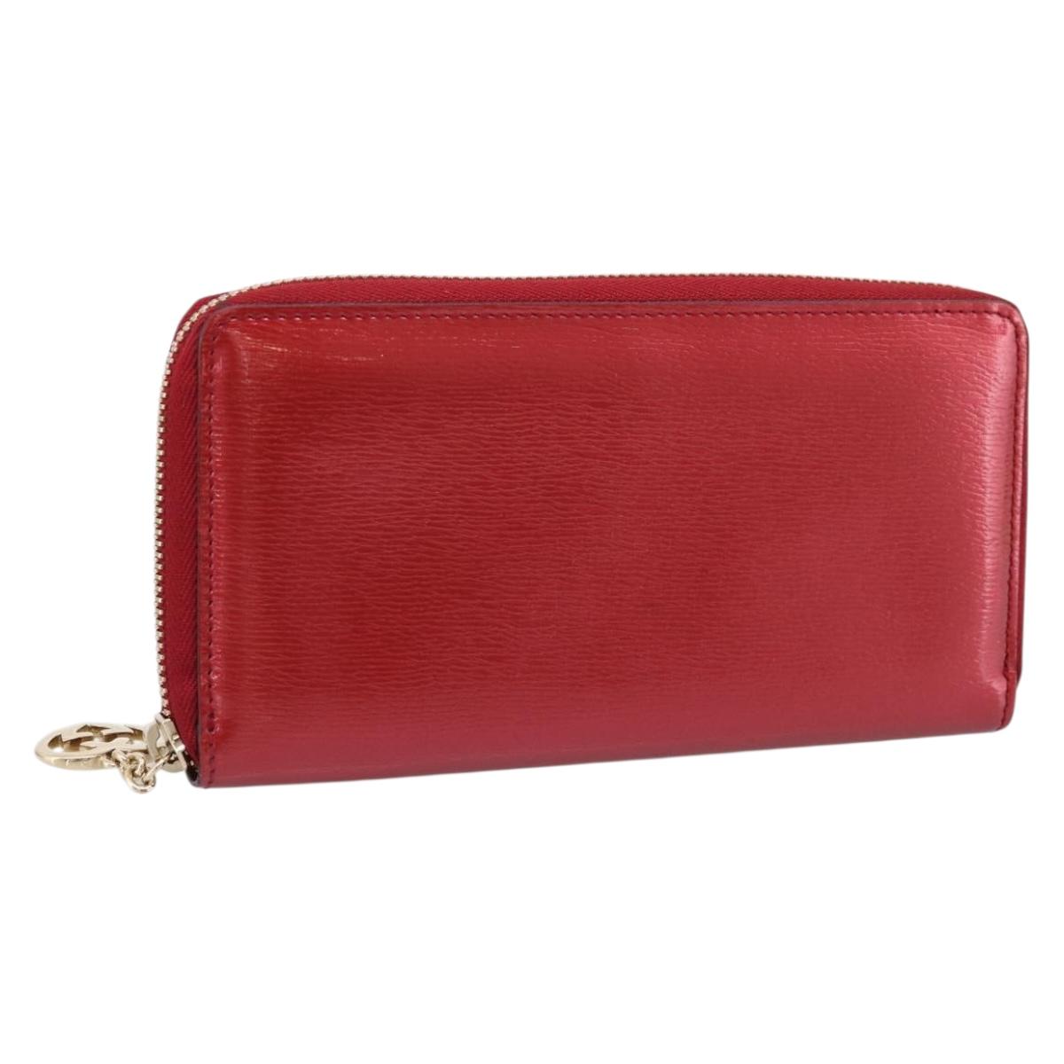 GUCCI Long Wallet Patent Leather Red Gold 308005 Auth 198762A