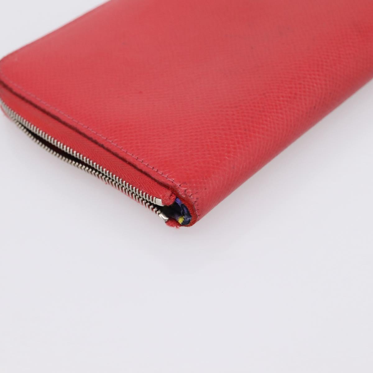 HERMES Azap Long Silk Inn Long Wallet Leather Red Silver Auth 198763