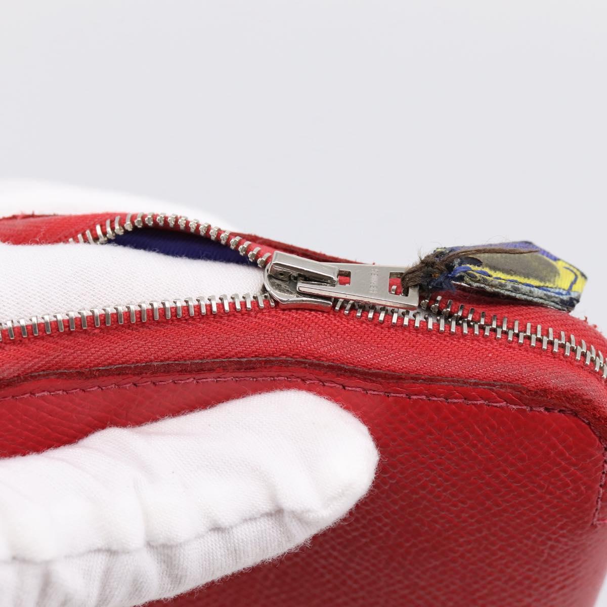 HERMES Azap Long Silk Inn Long Wallet Leather Red Silver Auth 198763