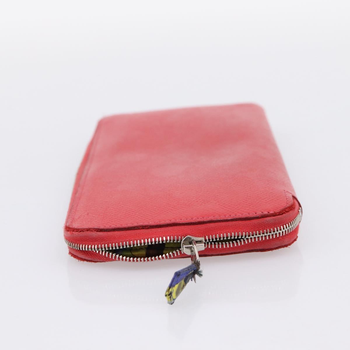 HERMES Azap Long Silk Inn Long Wallet Leather Red Silver Auth 198763