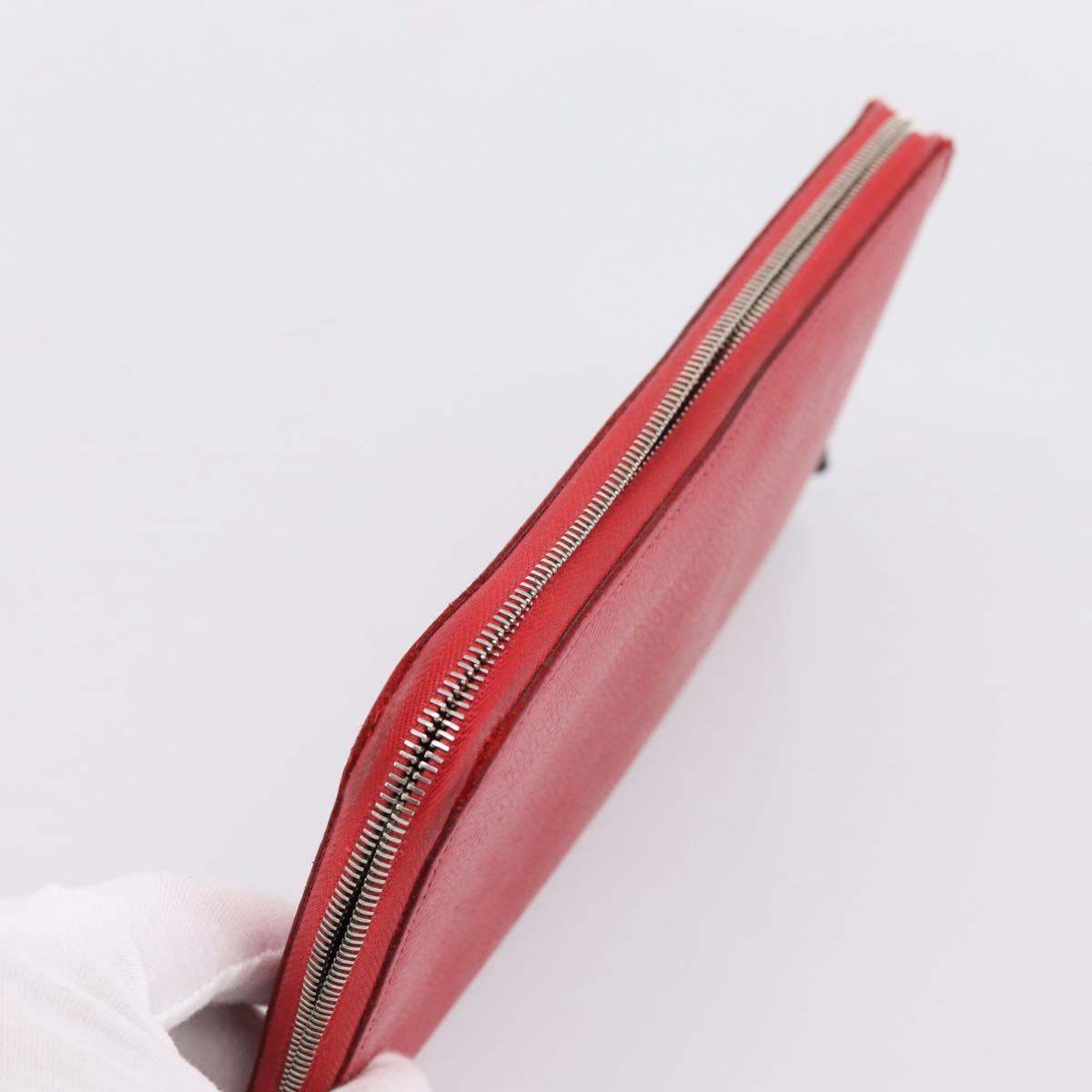 HERMES Azap Long Silk Inn Long Wallet Leather Red Silver Auth 198763