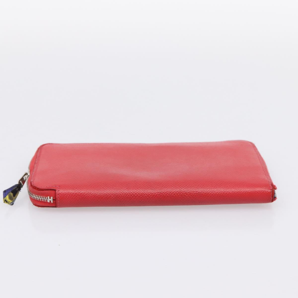 HERMES Azap Long Silk Inn Long Wallet Leather Red Silver Auth 198763