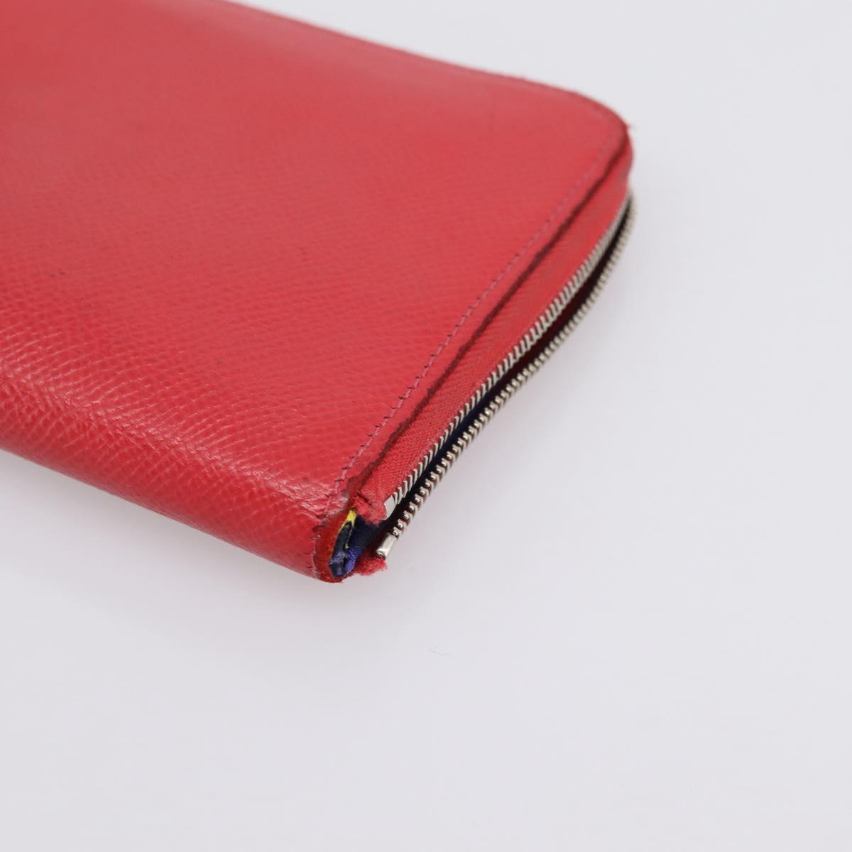HERMES Azap Long Silk Inn Long Wallet Leather Red Silver Auth 198763