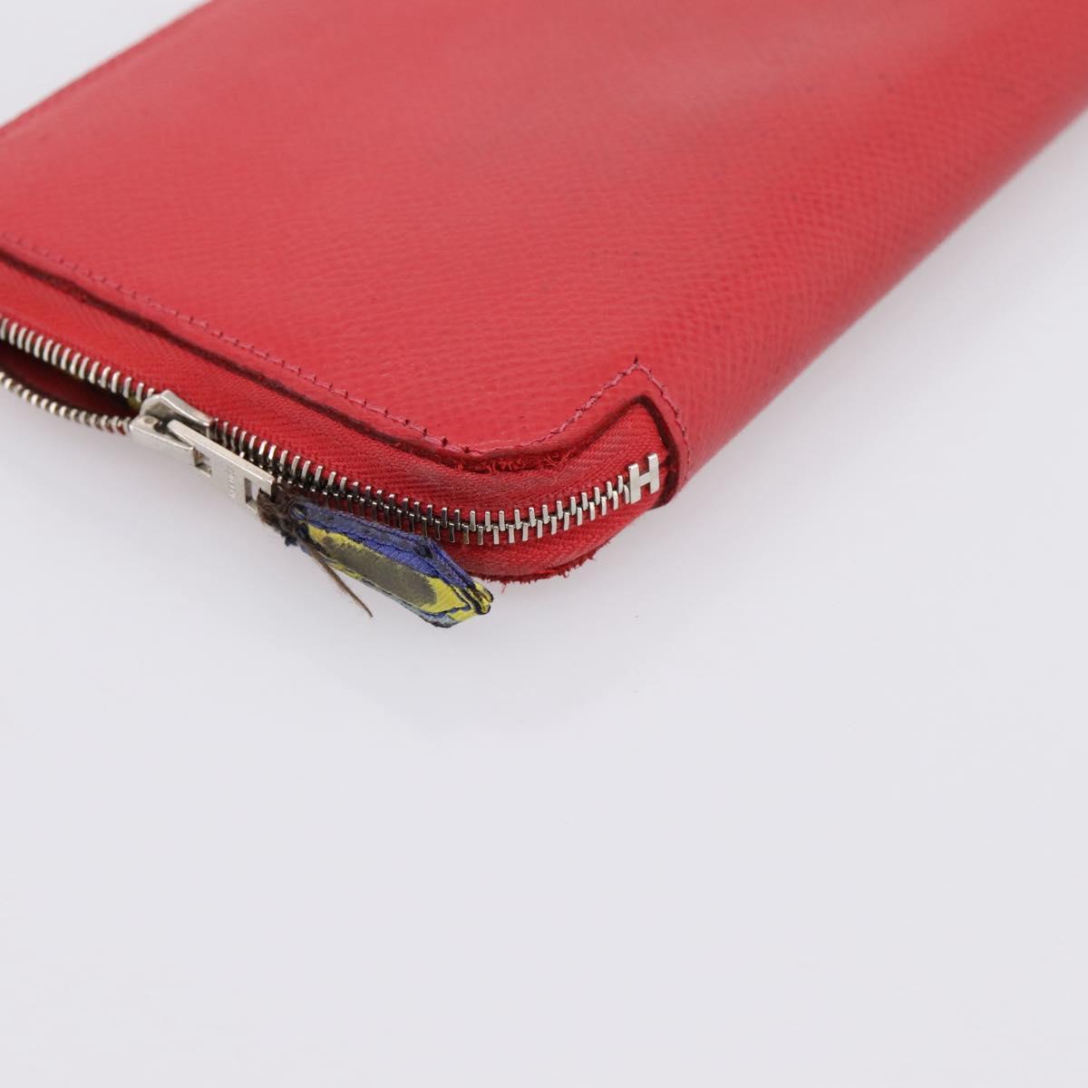 HERMES Azap Long Silk Inn Long Wallet Leather Red Silver Auth 198763
