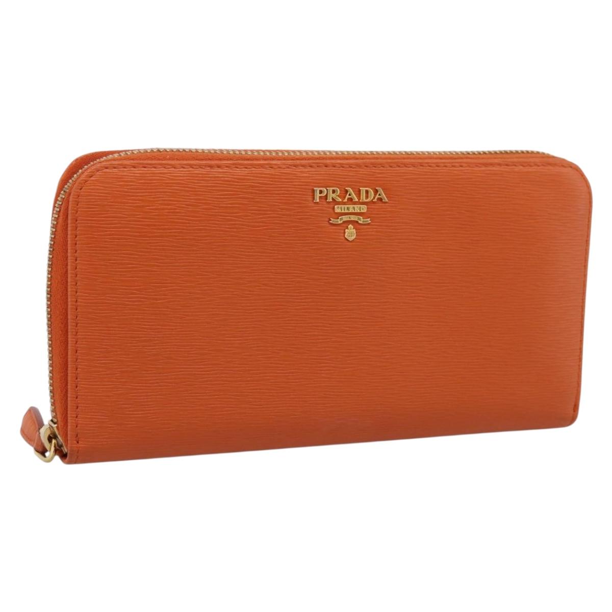 PRADA Long Wallet Leather Orange Gold Auth 198764A