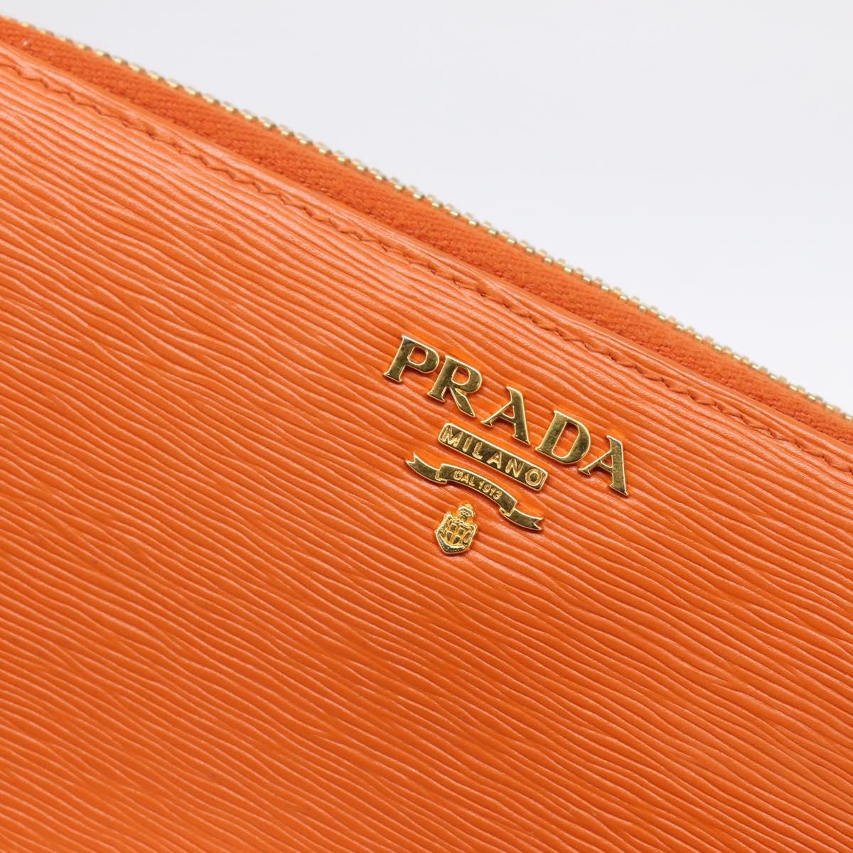 PRADA Long Wallet Leather Orange Gold Auth 198764A