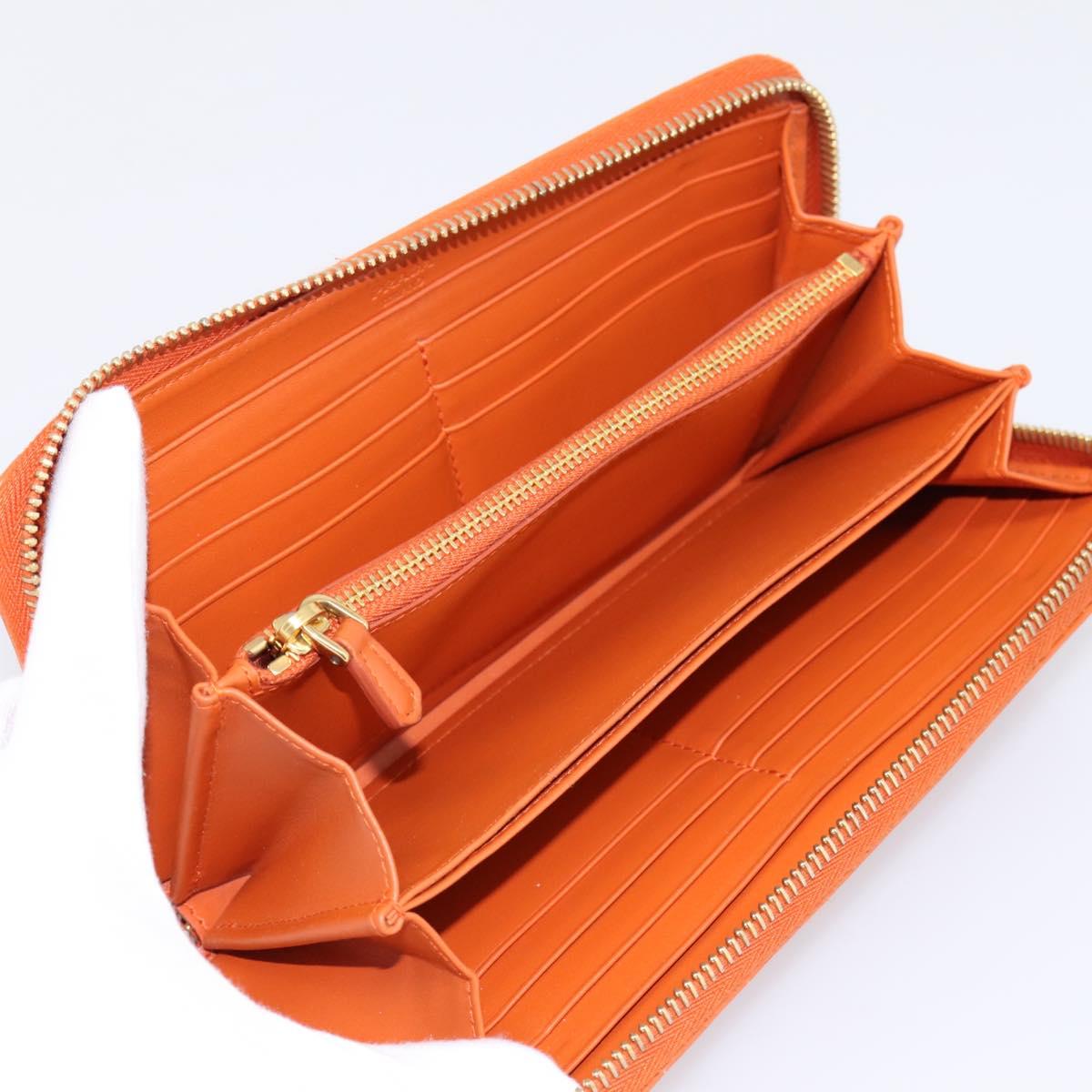 PRADA Long Wallet Leather Orange Gold Auth 198764A