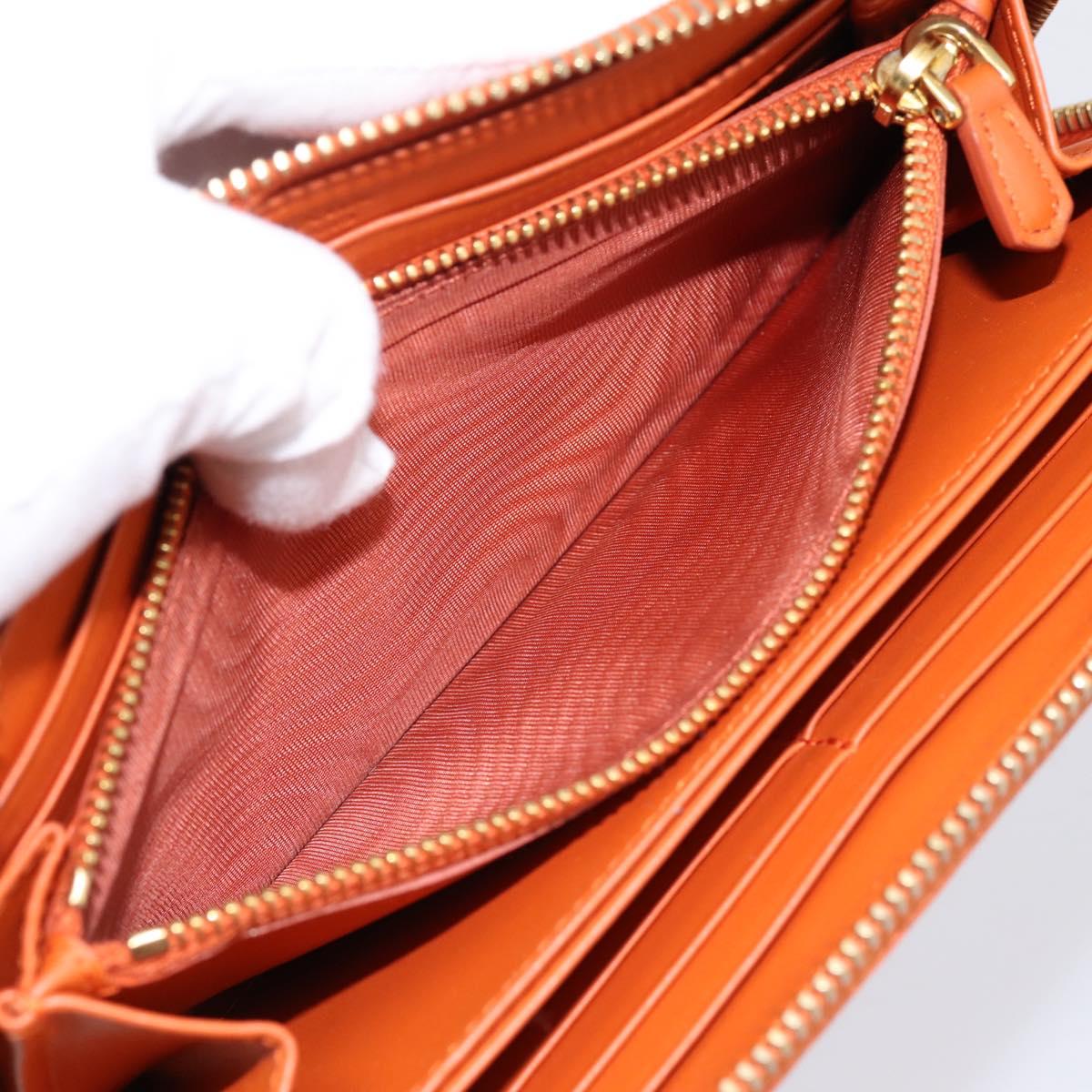 PRADA Long Wallet Leather Orange Gold Auth 198764A