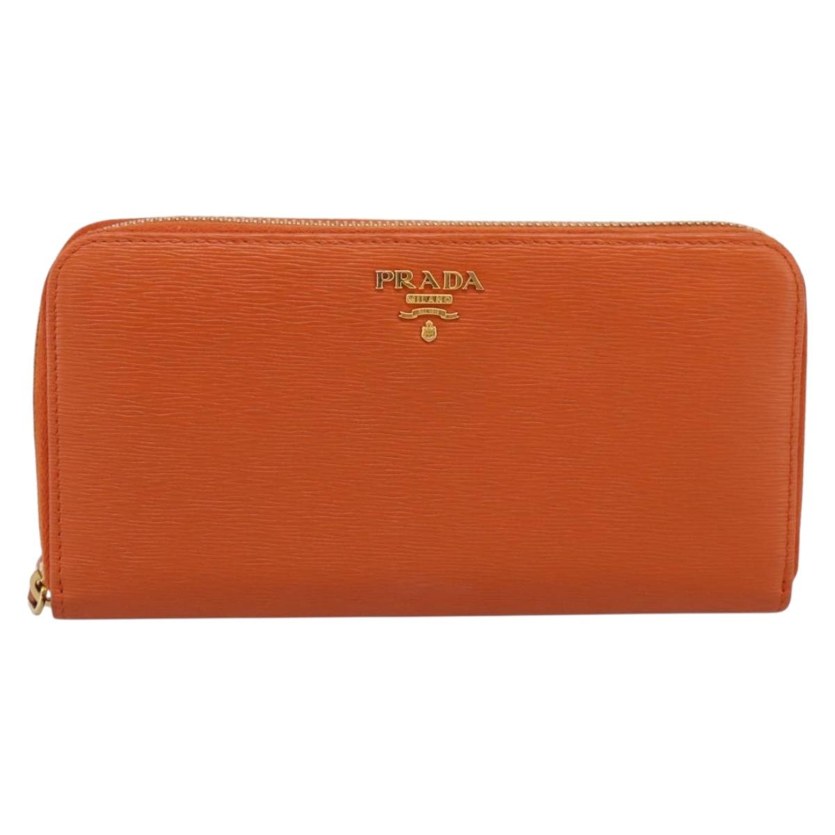 PRADA Long Wallet Leather Orange Gold Auth 198764A