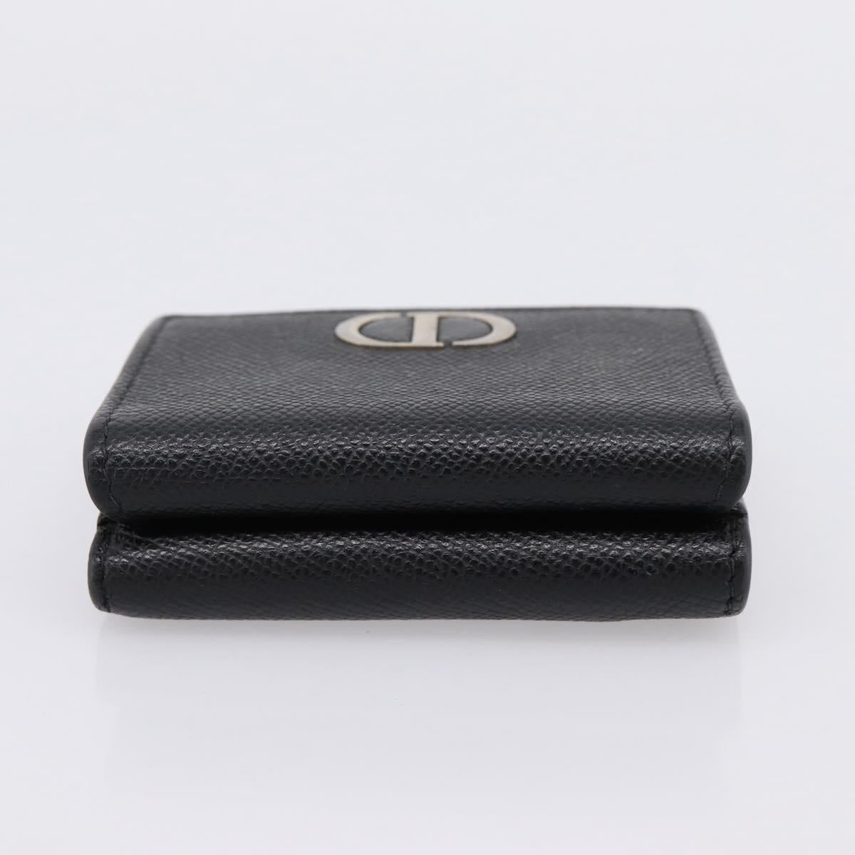 Christian Dior Compact Wallet Leather Black Gold Auth 198767A