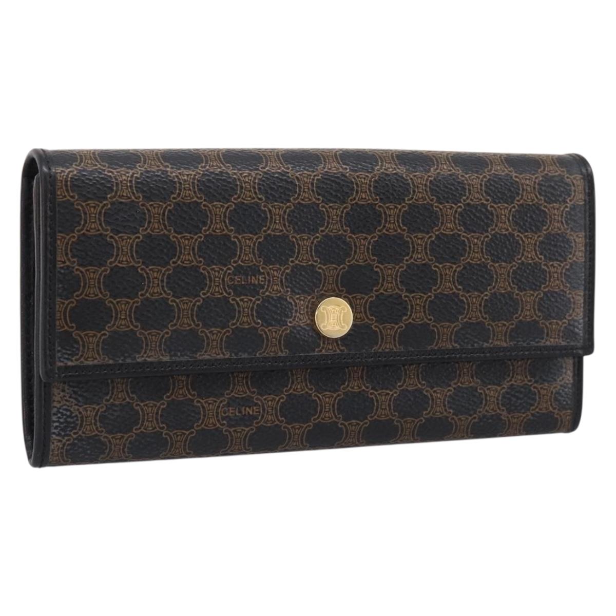 CELINE Macadam Canvas Long Wallet PVC Leather Gold Black Auth 198768V