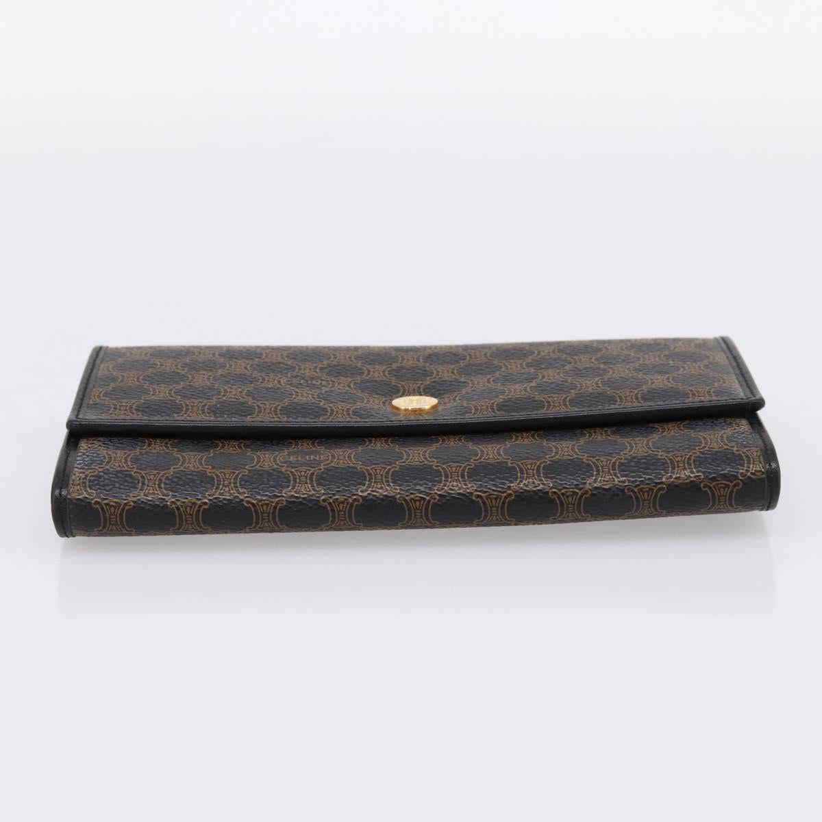 CELINE Macadam Canvas Long Wallet PVC Leather Gold Black Auth 198768V