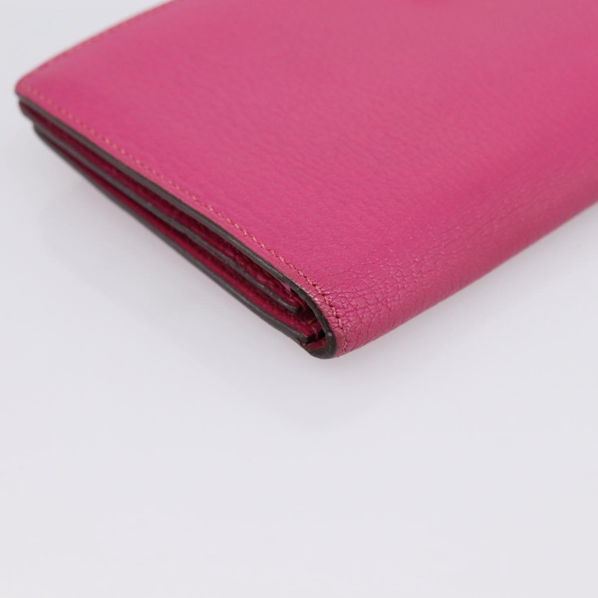 HERMES Beansufla Wallet Leather Pink Silver Auth 198769A