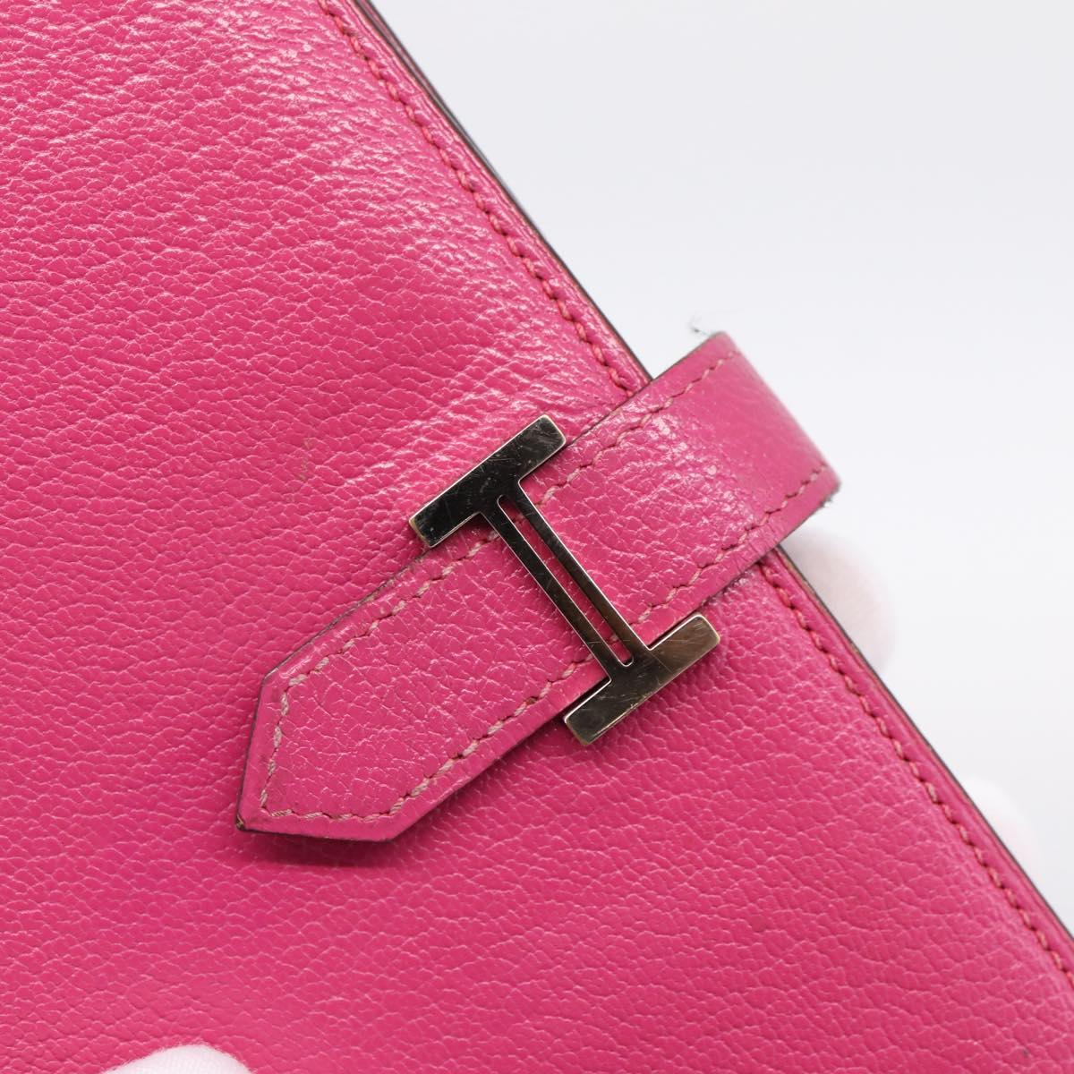 HERMES Beansufla Wallet Leather Pink Silver Auth 198769A