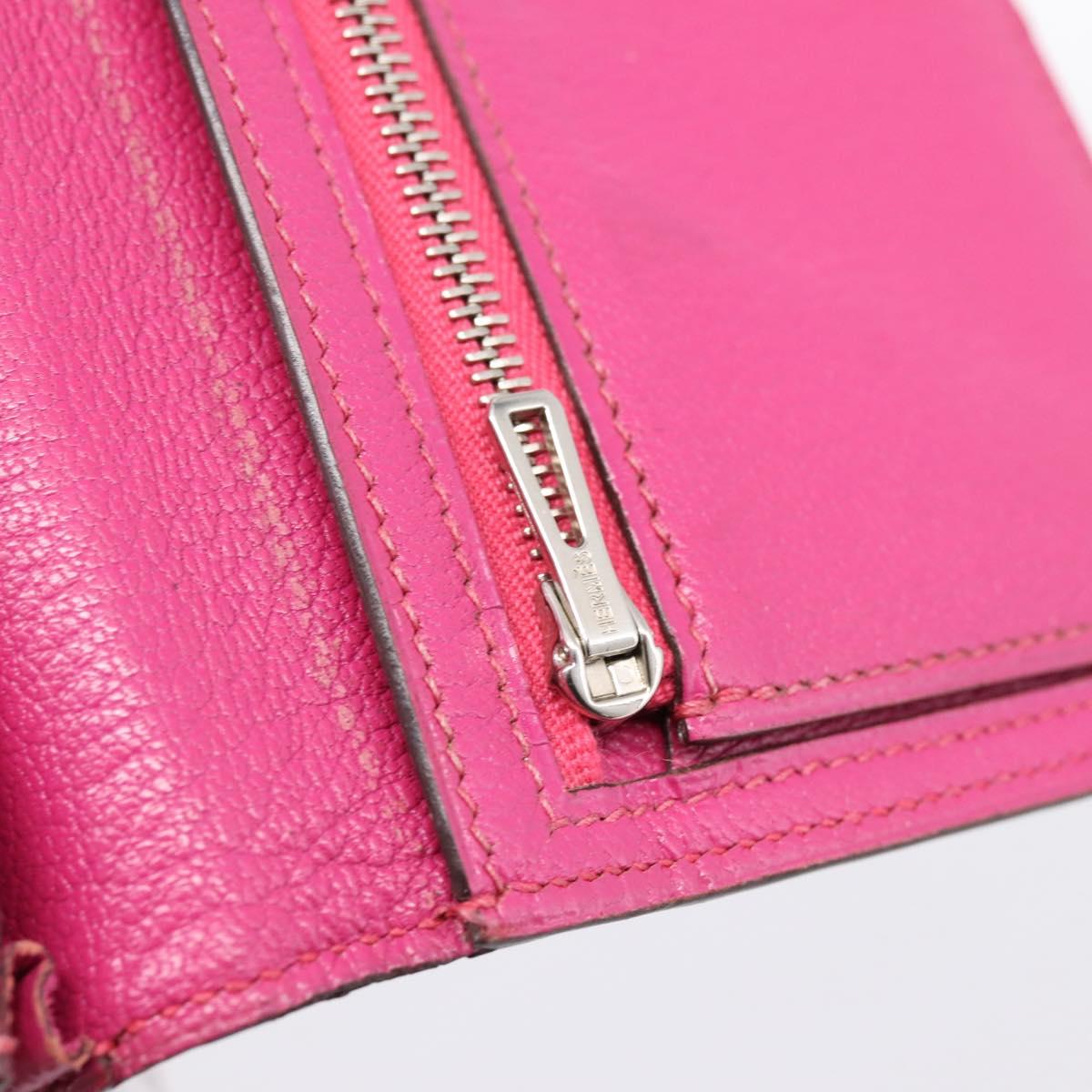 HERMES Beansufla Wallet Leather Pink Silver Auth 198769A