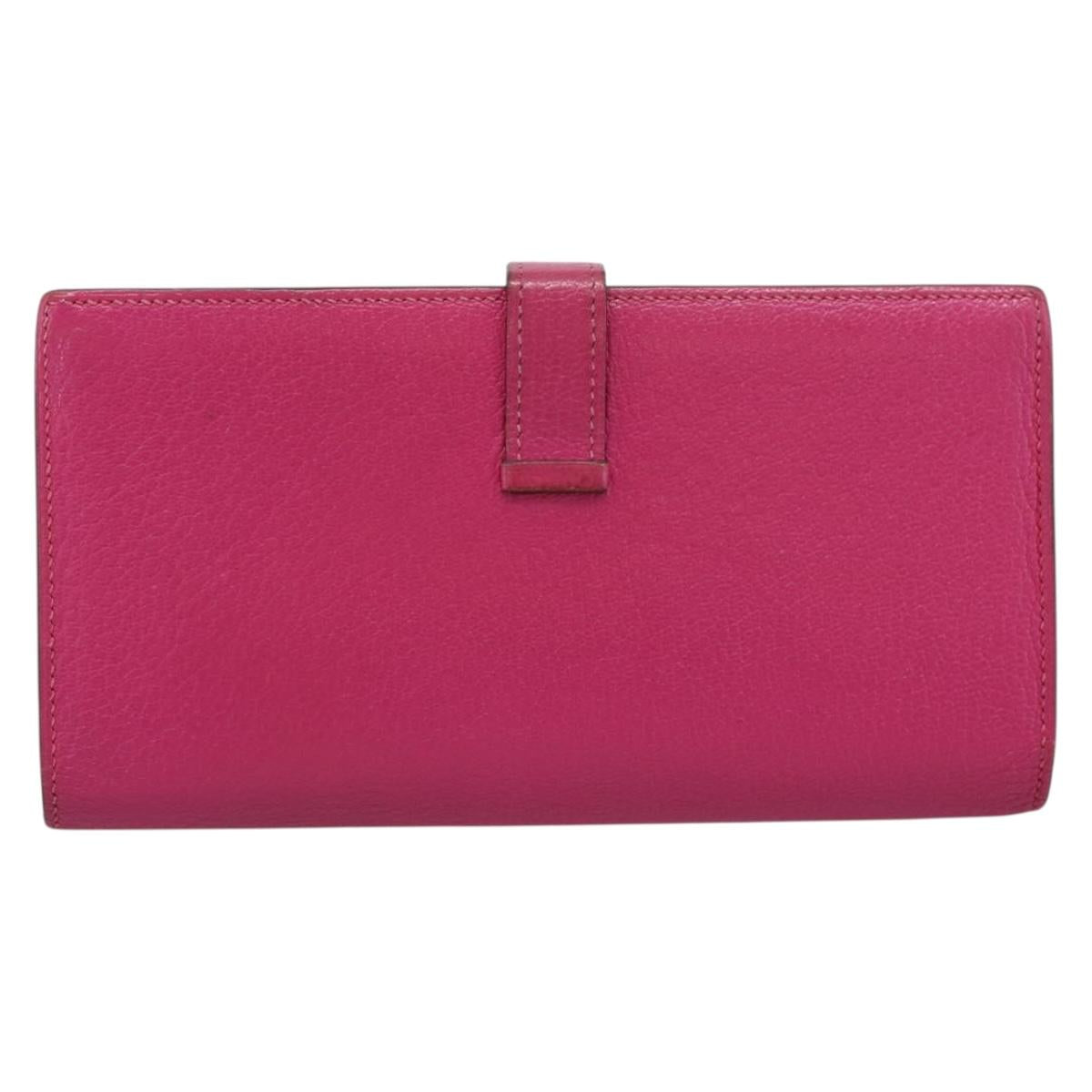 HERMES Beansufla Wallet Leather Pink Silver Auth 198769A
