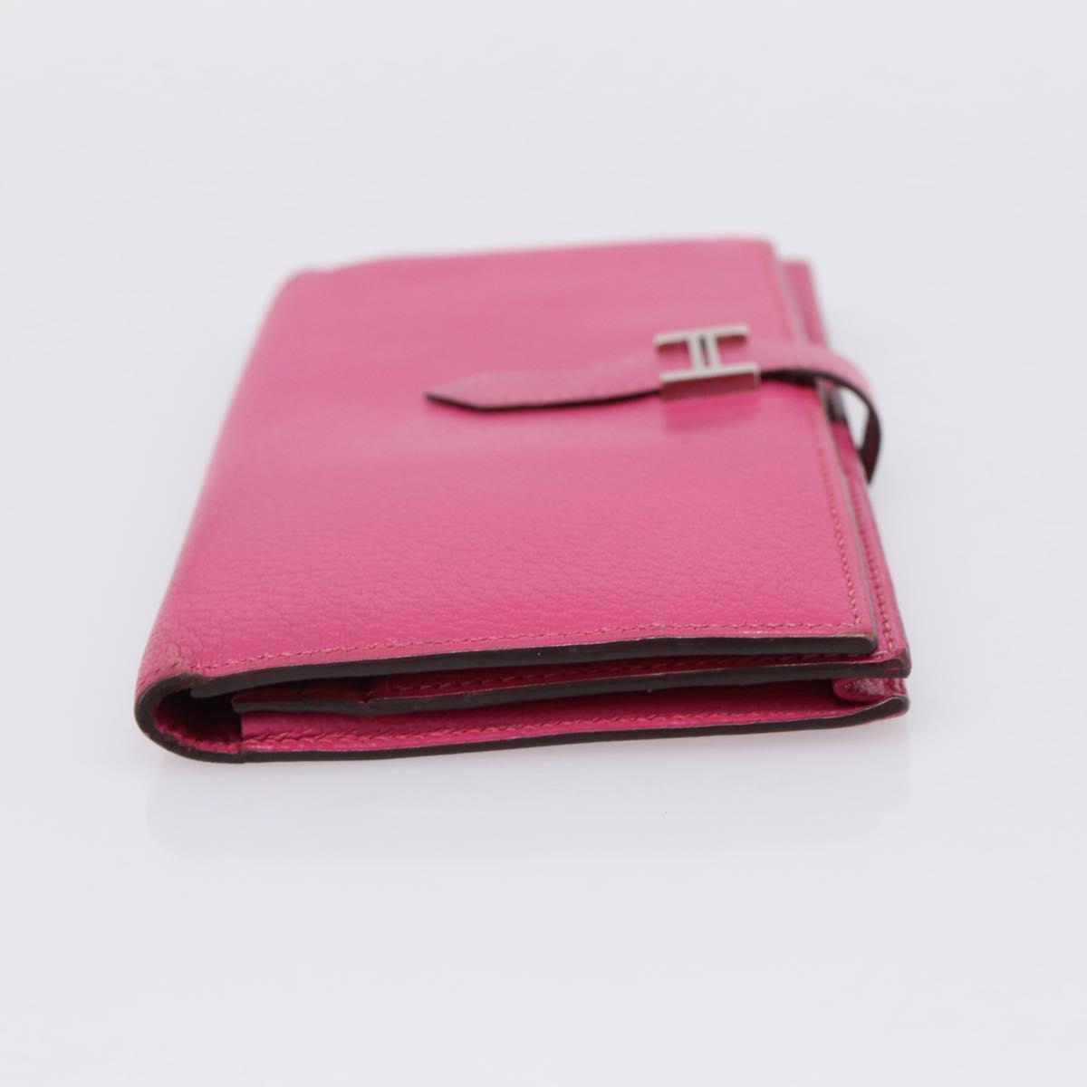 HERMES Beansufla Wallet Leather Pink Silver Auth 198769A