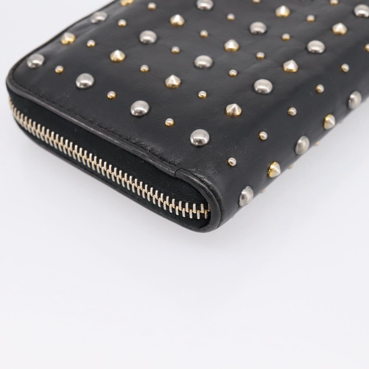 Miu Miu Long Wallet Leather Black Gold Silver Auth 198773A