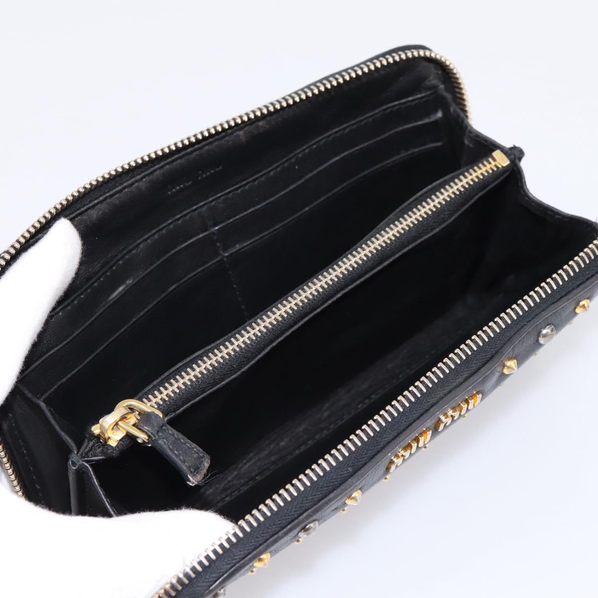 Miu Miu Long Wallet Leather Black Gold Silver Auth 198773A