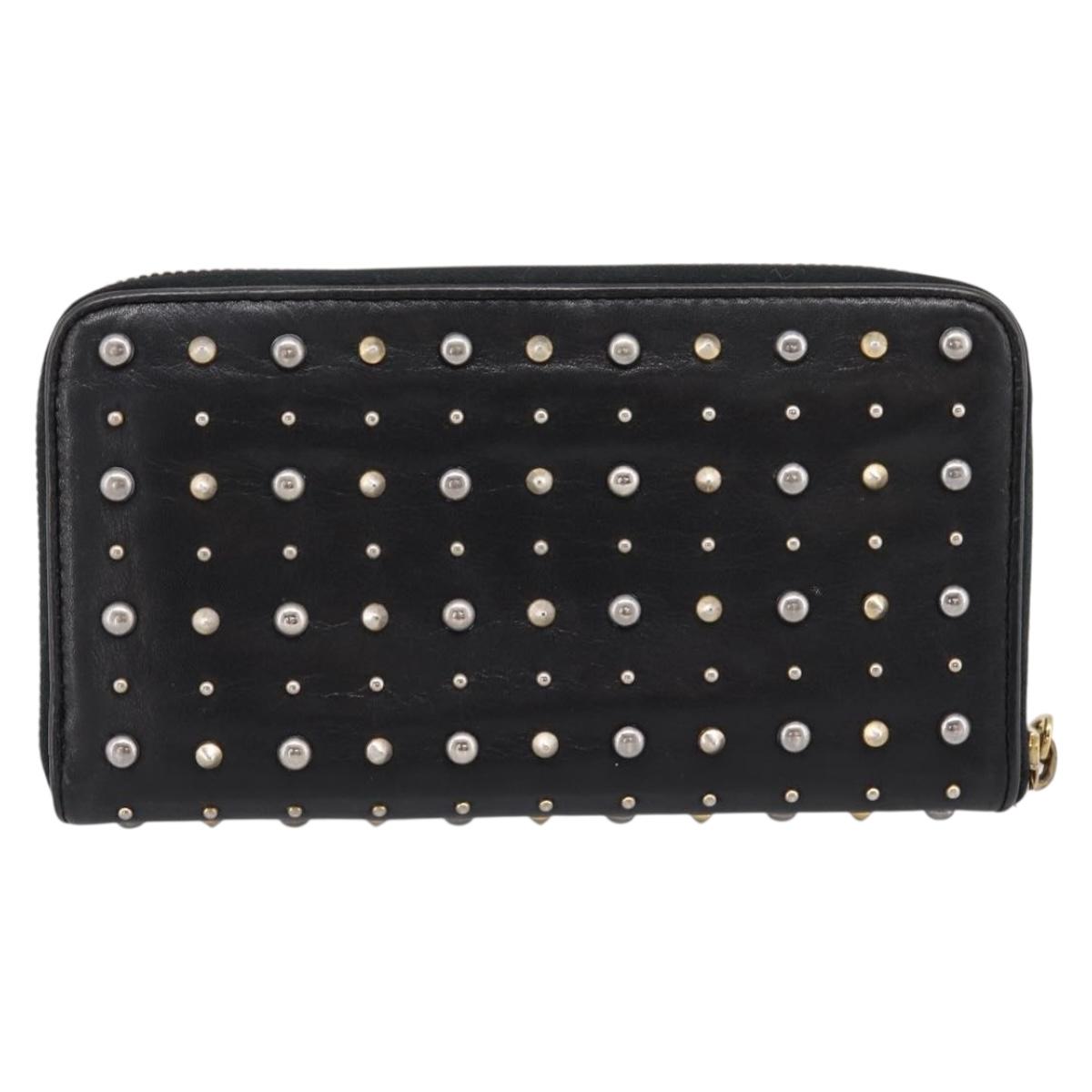 Miu Miu Long Wallet Leather Black Gold Silver Auth 198773A