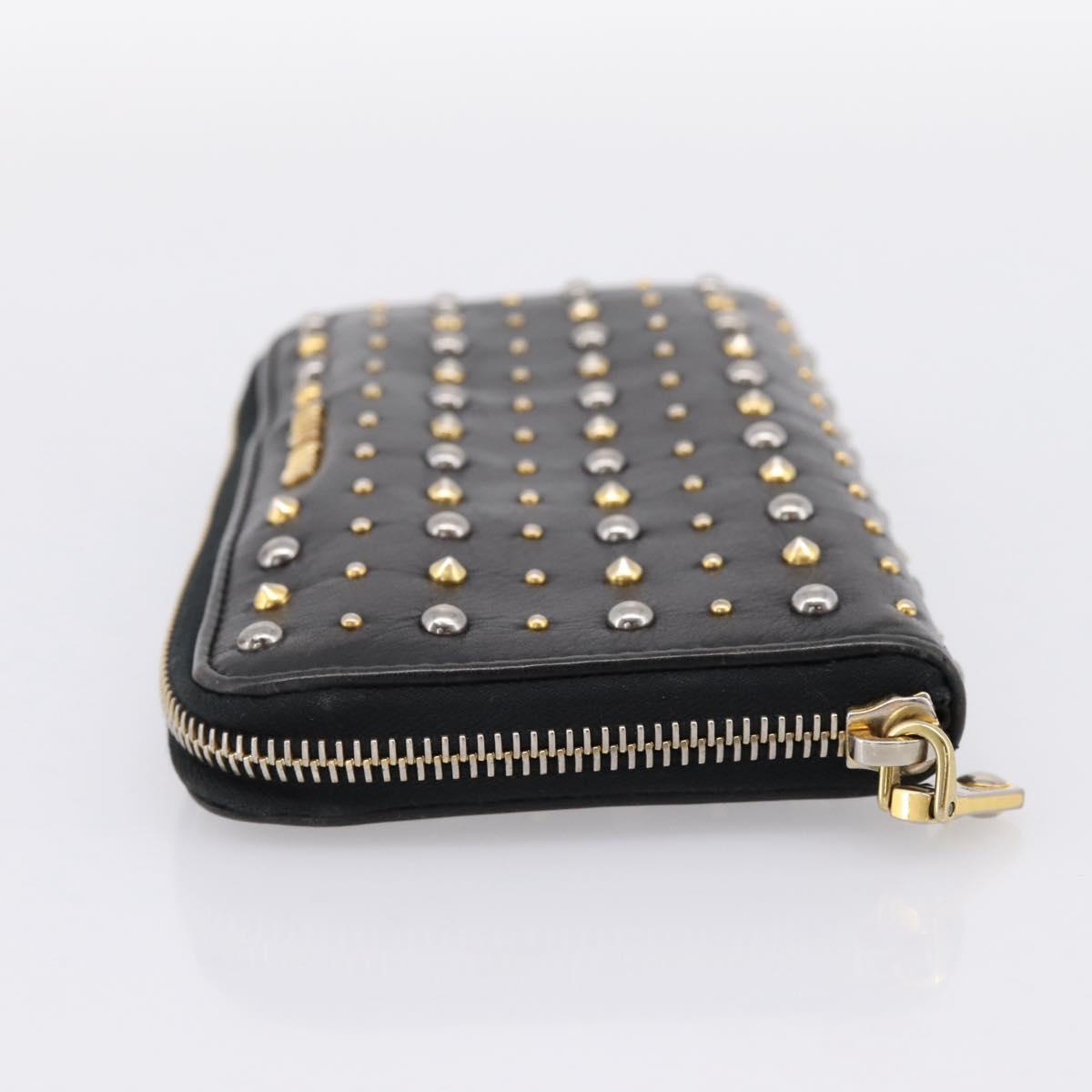 Miu Miu Long Wallet Leather Black Gold Silver Auth 198773A