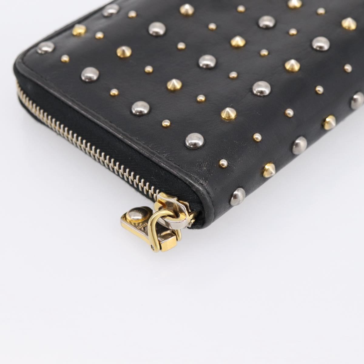 Miu Miu Long Wallet Leather Black Gold Silver Auth 198773A