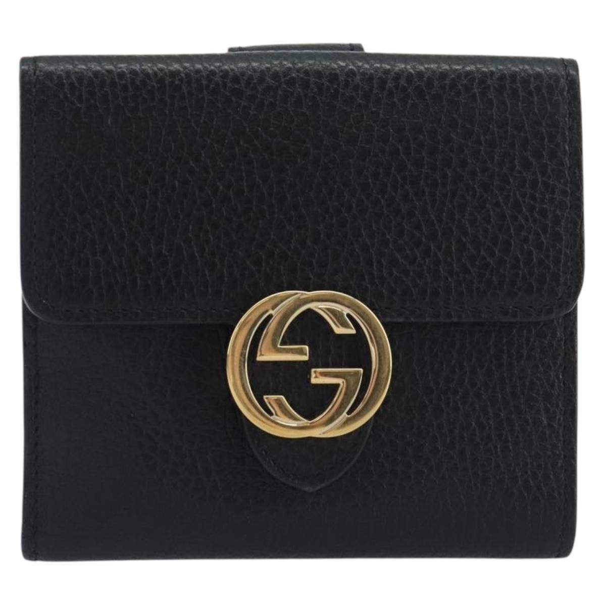 GUCCI Interlocking G Compact Wallet Leather Outlet Black 598167 Auth 198786A