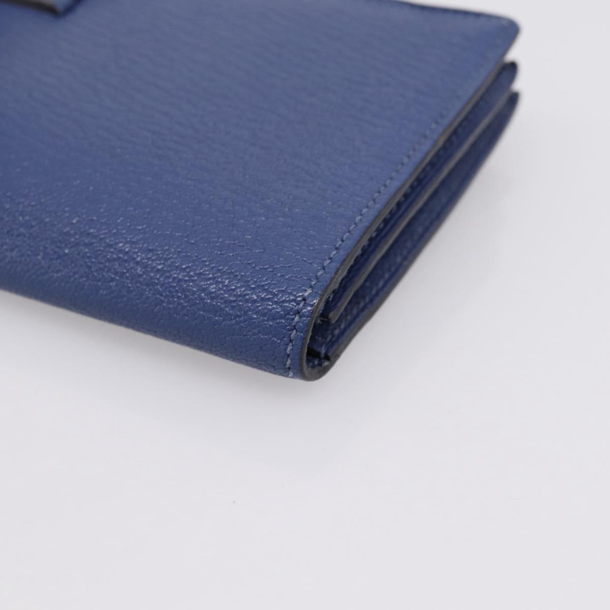 HERMES Bearn Soufflet Wallet Leather Blue Silver Auth 198789V