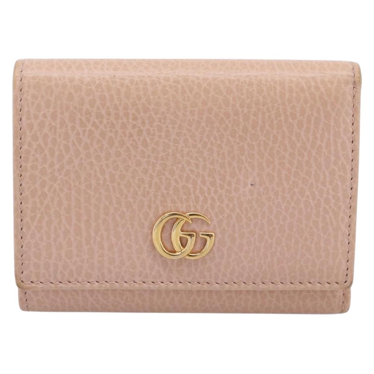 GUCCI GG Marmont Compact Wallet Leather Pink Gold 474746 Auth 198790A