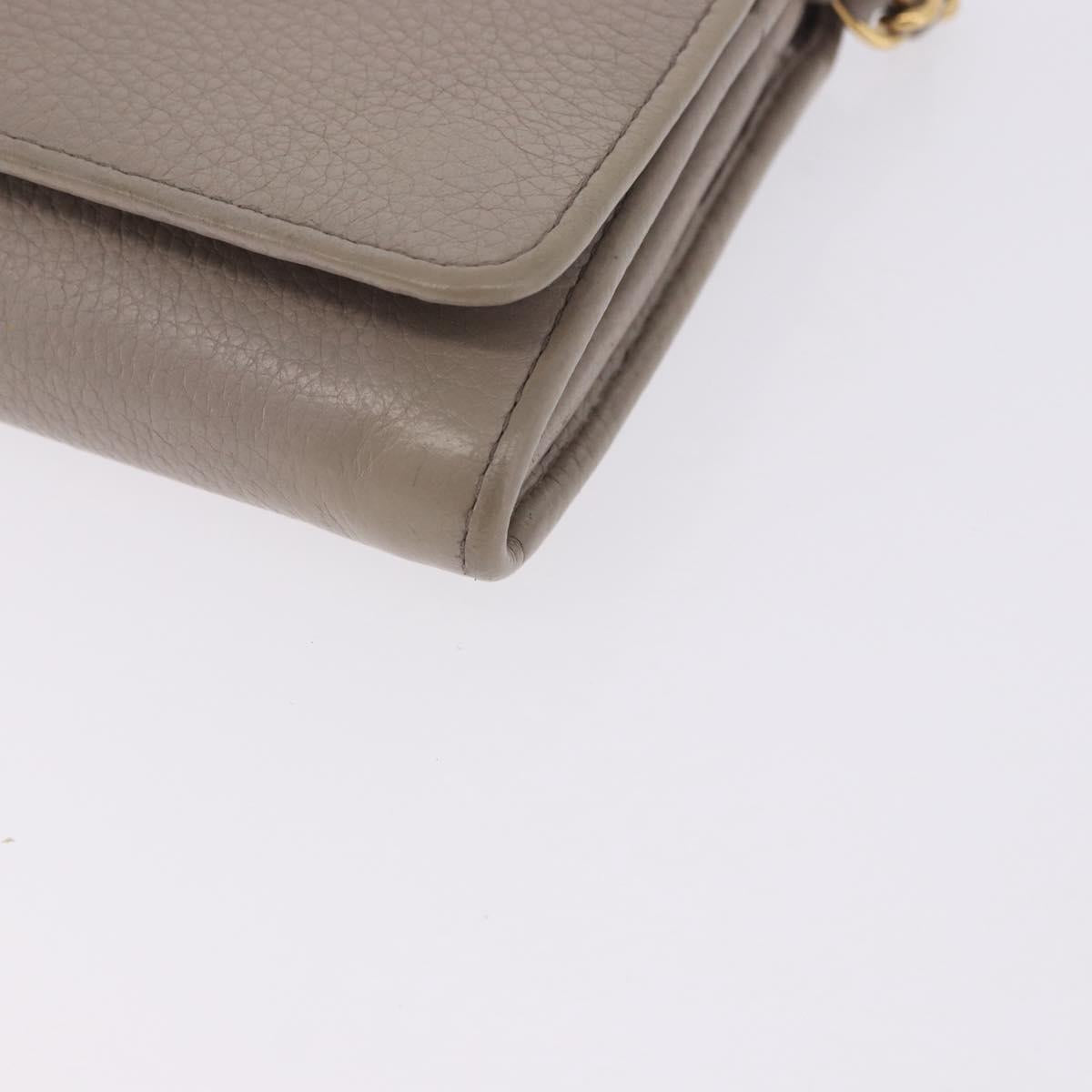 PRADA Chain Shoulder Long Wallet Vittero Dino Leather Gray Gold Auth 198791A